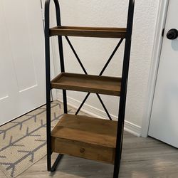 Brown Wood Black Metal Shelf With 1 Drawer