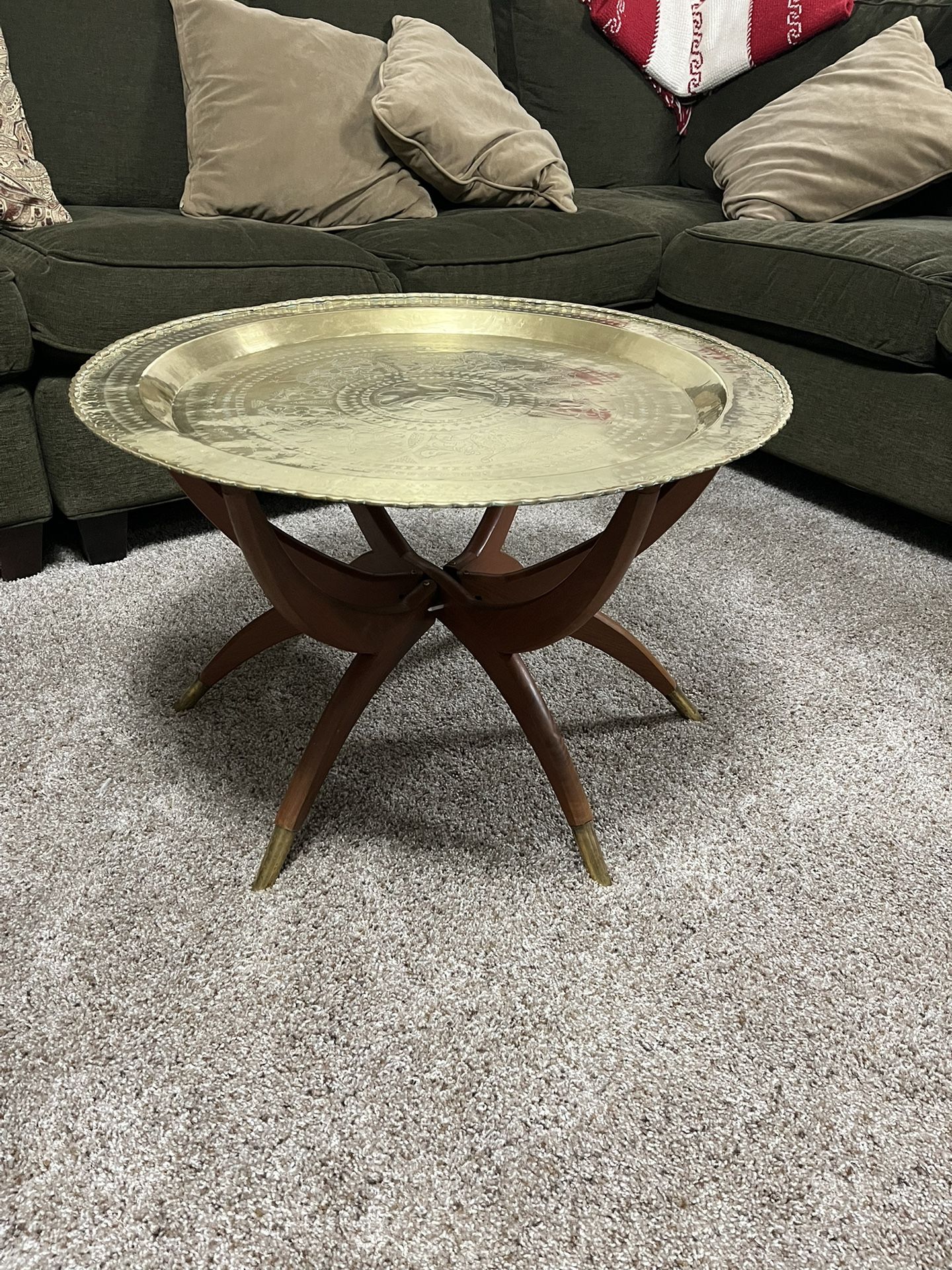 1950’s 28” Mid Century Asian Brass Tray Top Table in Great Condition