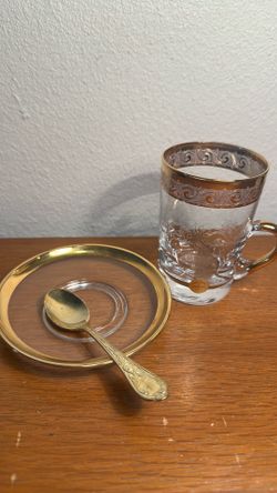 Stunning , Vintage 1984 Inter-glass gold and platinum Espresso set/ Florence Italy