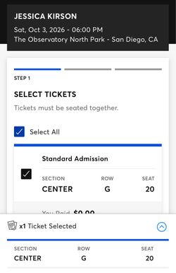 3-4 Jessica Kirson table seat Tickets observatory tonight