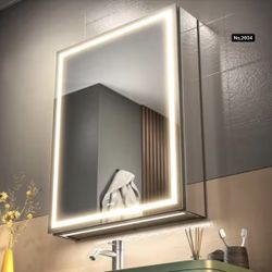 20”x28”LED Lighted Bathroom Medicine Mirror Cabinet with Sockets & USBs, Anti-Fog Dimmable Light and Color Adjustment, Easy to Install Aluminum Cabine