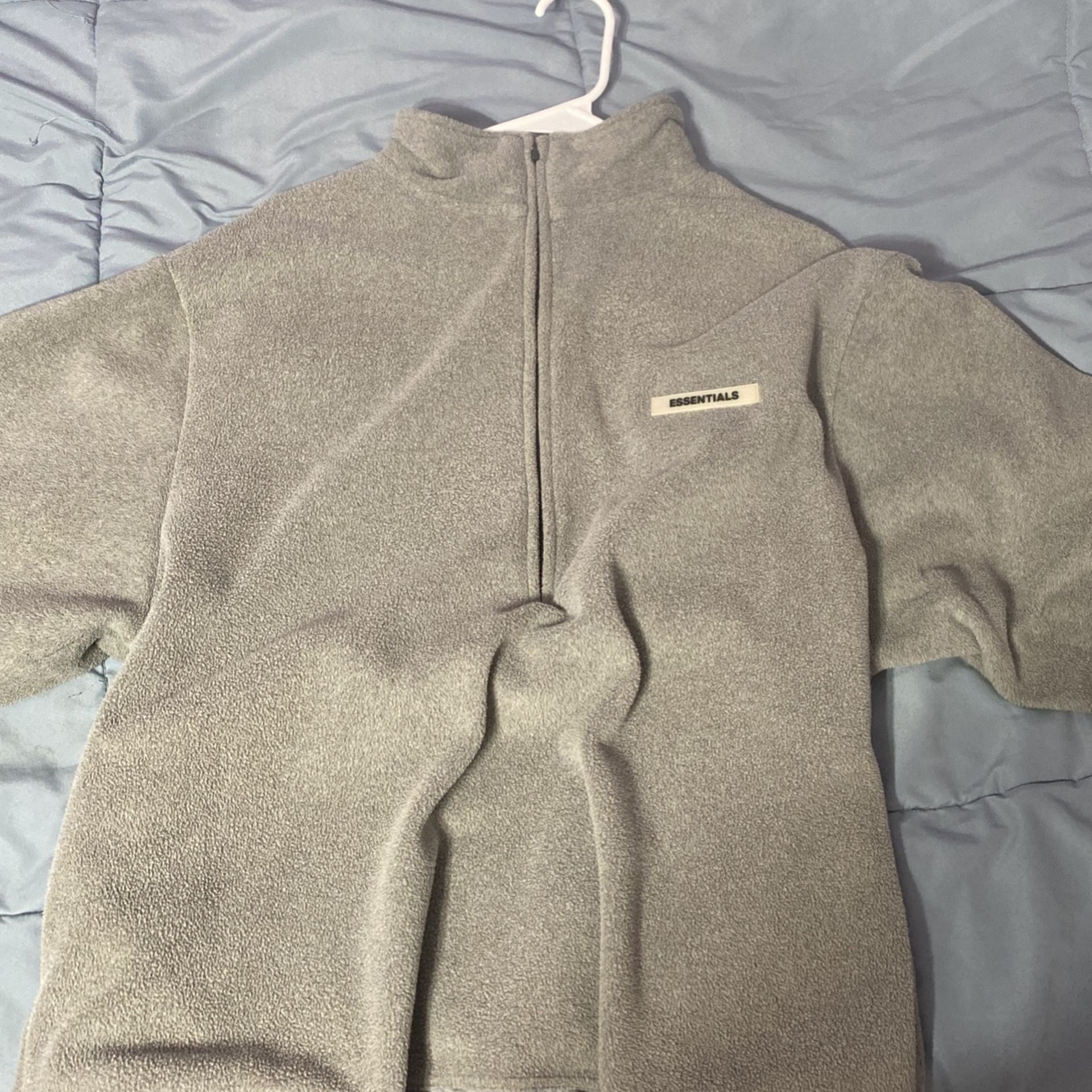 fear of god essentials grey quarter zip fleece