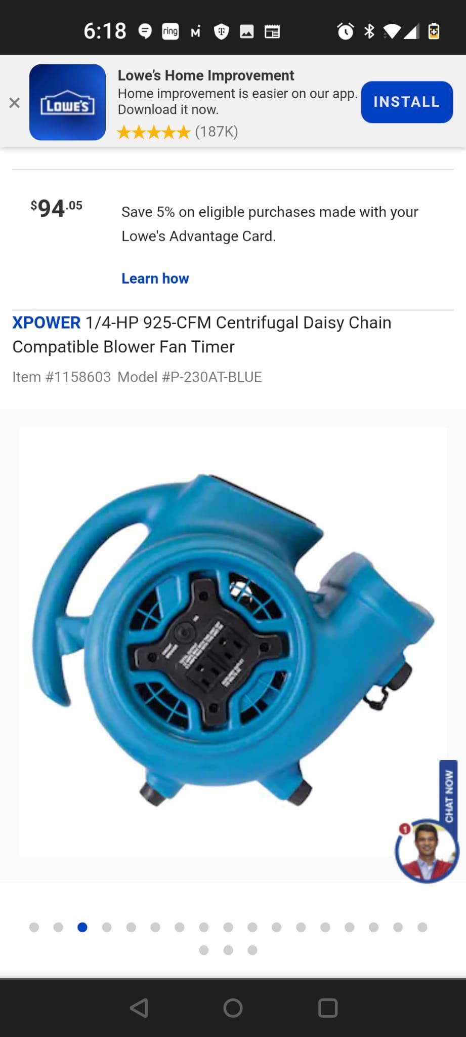 Xpower 1/4 HP 925 CFM Centrifugal Daisy Chain Compatible Blower Fam Timer