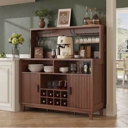 Walnut Coffee Bar Cabinet with Wine Rack