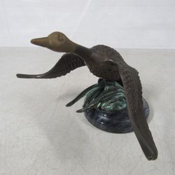 Flying Wild Canadian Goose Statue Solid Brass On Marble Base
