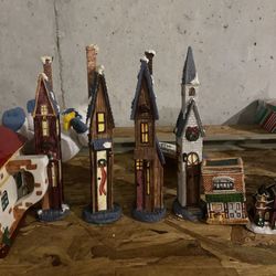 Christmas Village Holiday Decoration Lot Of 10