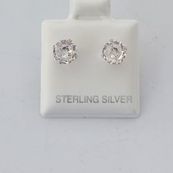 Sterling silver white CZ diamond stud earrings 