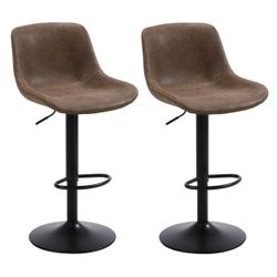 2, Antique Brown, Faux Leather, Adjustable Bar Stools 