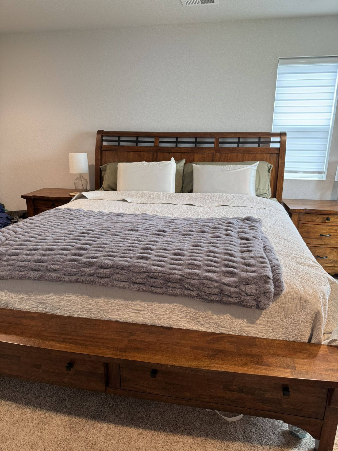 Wooden Sleigh King Bedframe With Two Matching Nightstands