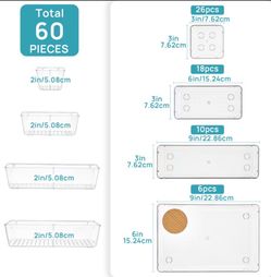 60-piece clear plastic drawer organizer set