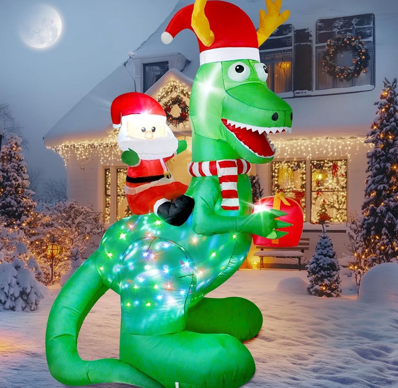 New 8FT Santa Riding Dinosaur Dino Inflatable Christmas