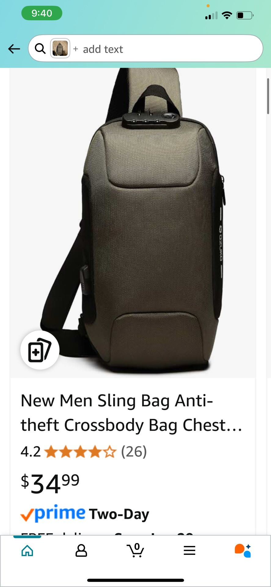 OZUKO Anti Theft Sling Bag Chest Bag for Men Green