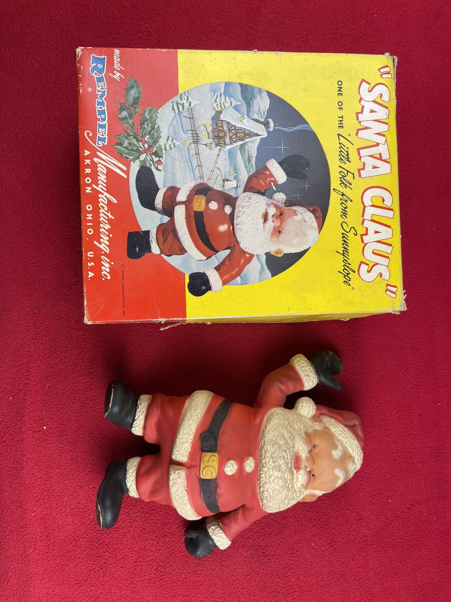1950s Christmas Santa Claus Rubber Statue Original Box Rempel Toys Vintage 