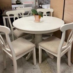 5-pc Round Dining Set White Finish