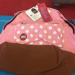 Girls, pink backpack, suede on the bottom