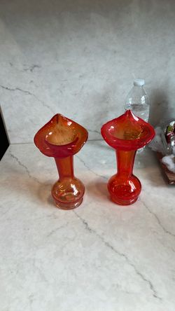 Vintage Jack in the Pulpit orange color vase, bubble glass 7.5” Kreiss style Christmas