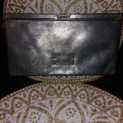 Silver Leather Clutch Purse Good Brand Name