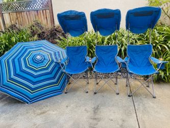 3 Heavy Duty Canopy Chairs and Beach Umbrella Set