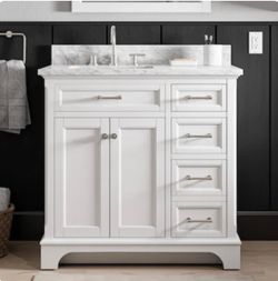allen + roth Roveland 36-in White Undermount Single Sink Bathroom Vanity with Carrara Natural Marble Top (Fully Assembled)
