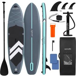 SereneLife 11’6” Inflatable SUP - Family Stand Up Paddle Board for 2 Adults and One Child - 35” Wide Stable Design with Non-Slip EVA Deck Pad, Premium