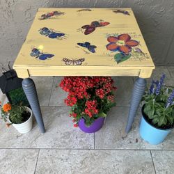 Pretty Yellow Butterfly Side Table Or Plant Stand 