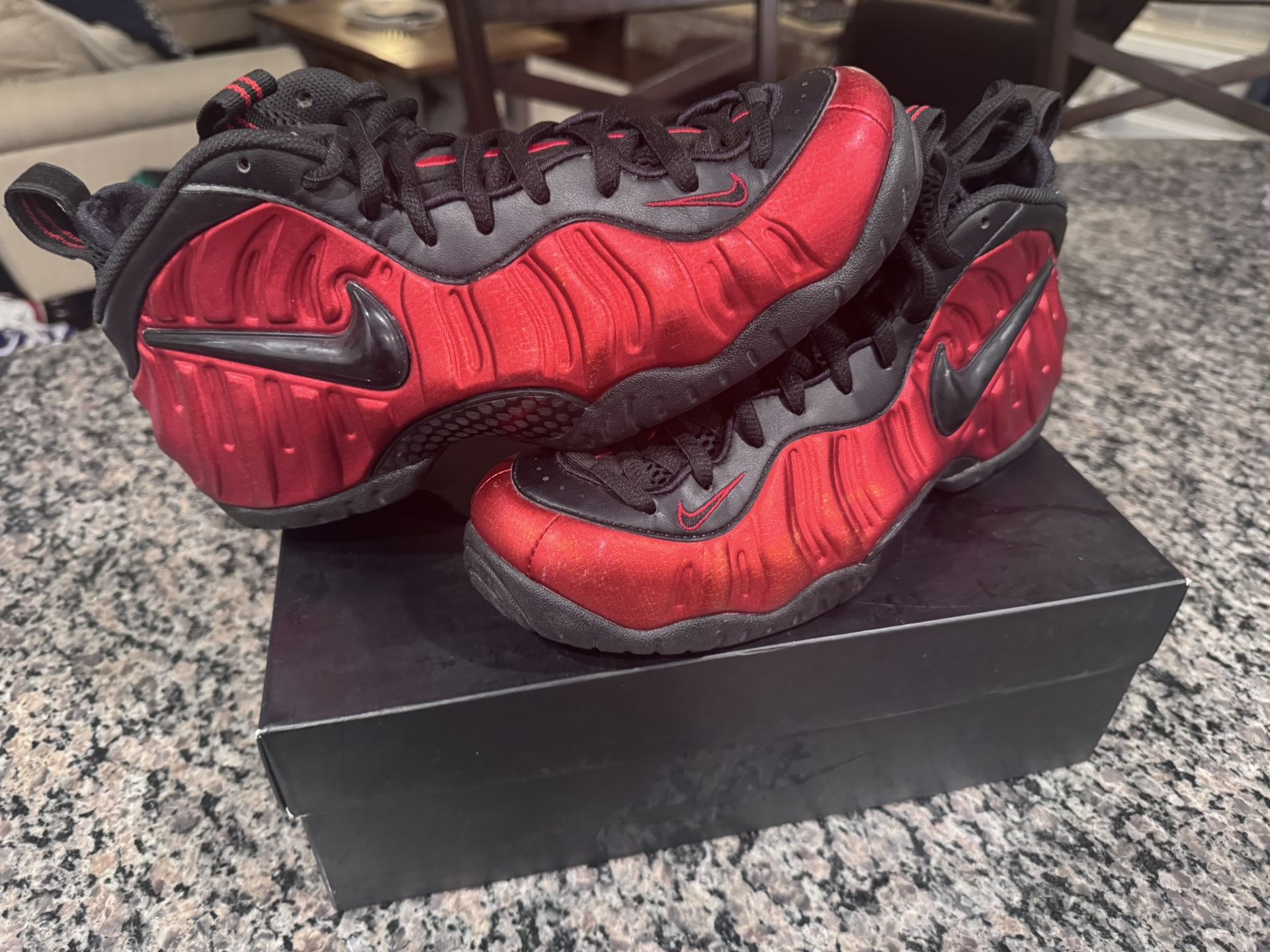 Size 9, University Red Nike Foamposite, Used