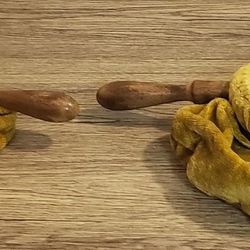 Vintage Gold Velvet Church Offering Bag/Sack with Wooden Handles
