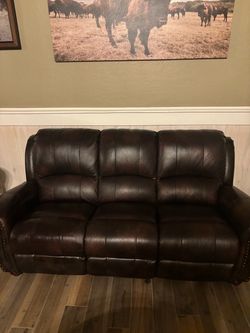 Living room set - leather couches + love seat and tables