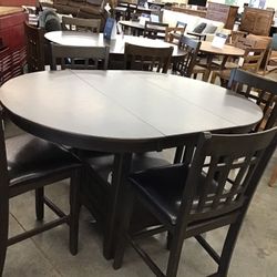 Pub Table W/ Leaf + 4 Chairs