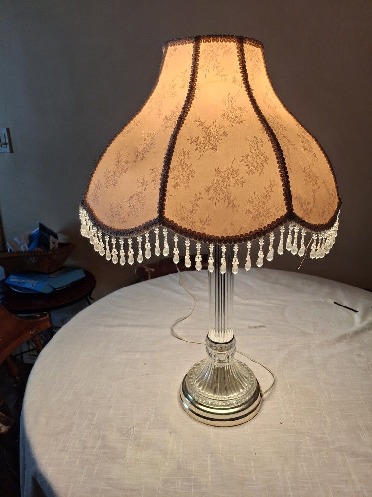 Vintage Lamp With Crystal Hanging Lampshade