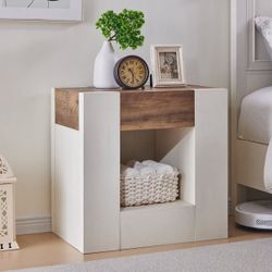 E948 $60  Modern Nightstand-Versatile Bedroom/Entryway with Charging Console & Push-Open Drawer, Engineered Wood  various decor styles, ideal for livi