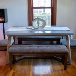 Dining Table + 2 Benches + 2 Chairs