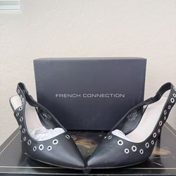 New In Box French Connection Grommet Sling back BLACK 8.5