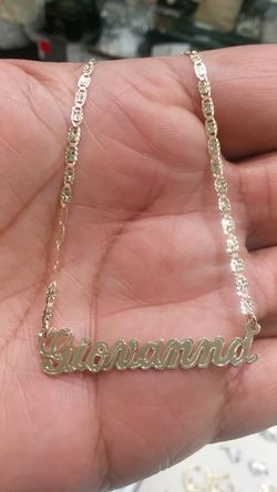 14k Gold any name & Chain 18 inch long valentino chain