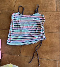 Striped Tankini Swim Top with Side Tie