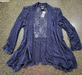 🌸 Wet Seal Navy Lace Open Front Cardigan / Blazer – Women's Small – NWT 🌸