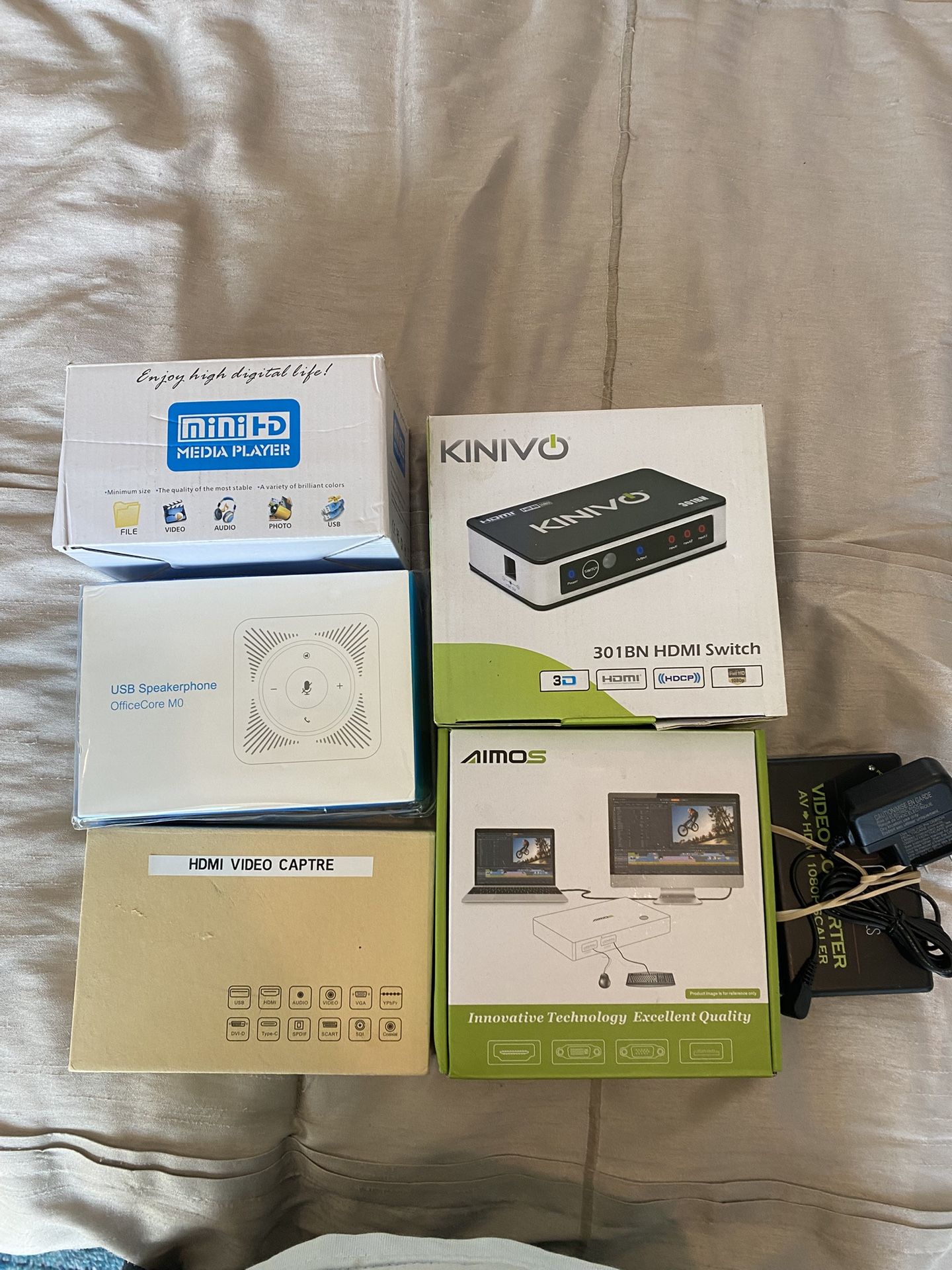 assorted HDMI switches and video capture devices