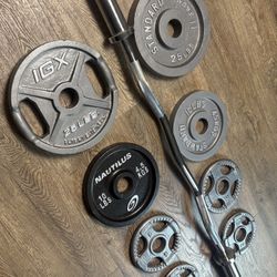 NEW Olympic Curl Bar With Pairs From 5s To 25s [total: 105 lbs)