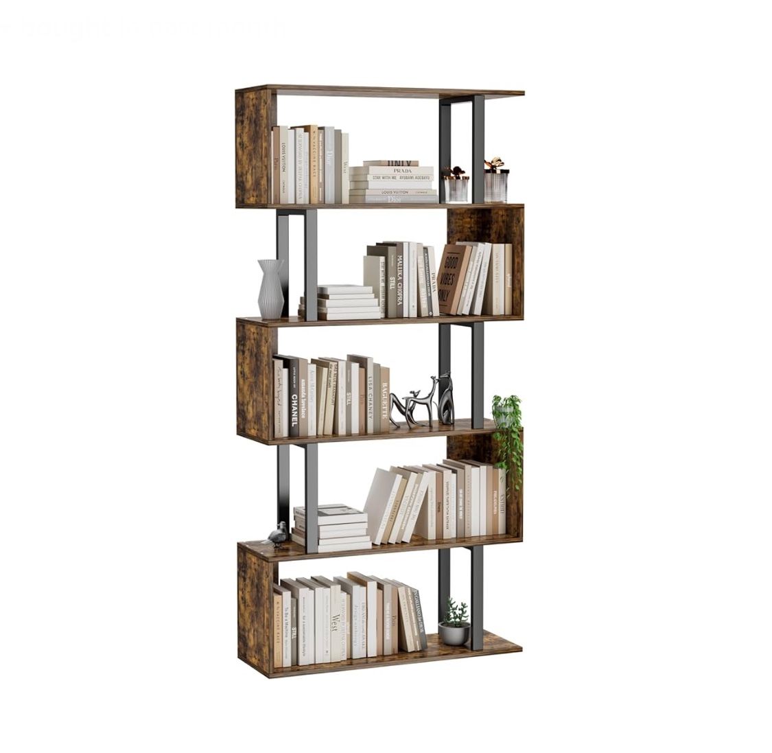 Gadroad 5-Tier Geometric Bookcase,S Shaped Bookshelf, Wood Decorative Storage Shelving, Modern Freestanding Display Shelves, Tall Book Shelf Unit
