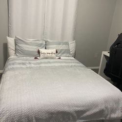 Full Size White IKEA Bed Frame + Memory Foam Mattress