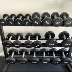 Urethane Commercial Grade Dumbbell Weights 5-50 Lbs In Increments of 5 Lbs STORAGE RACK INCLUDED 