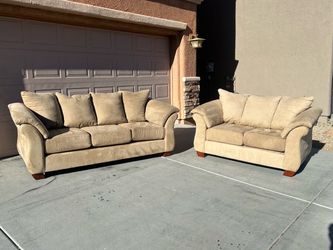 Beige Microfiber Sofa and Loveseat Set