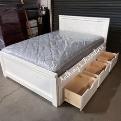White Full Bed With Drawers And Mattress 