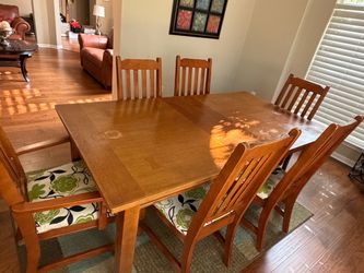 Solid Wood Mission Oak Dining Room Set (Table, Leaf, and [ 6] Chairs)