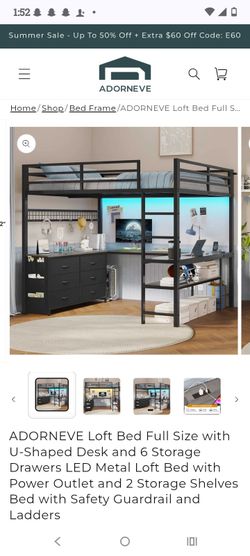 Queen Size Metal Loft Bed with Desk