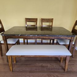 Marbletop Dinning Table w/chairs and a bench