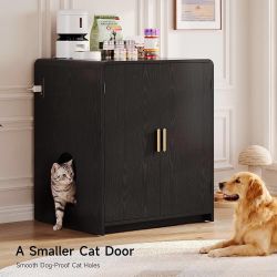 35" High Cat Litter Box Enclosure for Self Cleaning Litter Box, Large Hidden Litter Boxes Furniture with Casters, Modern Large Pet House w/Outlet, Cat
