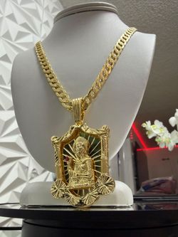 Gold-Tone Religious Pendant Cuban Link Necklace
