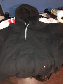 Black Pullover Hoodie with White Drawstrings