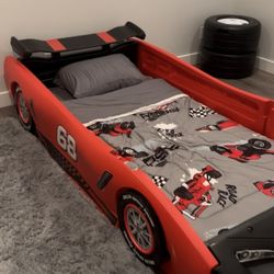 Disney Pixar Kid’s Twin Size Car Bed + Mattress + Tire Toy Storage - New Condition And Hardly Used At All